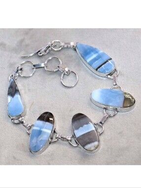 Owhyee Blue Opal Gemstone 925 Sterling Silver Handmade Toggle Bracelet